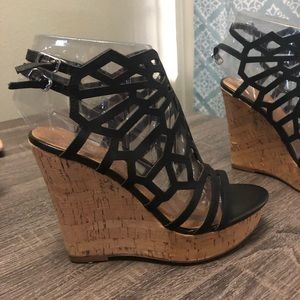 Black Charles David cork wedge sandal.